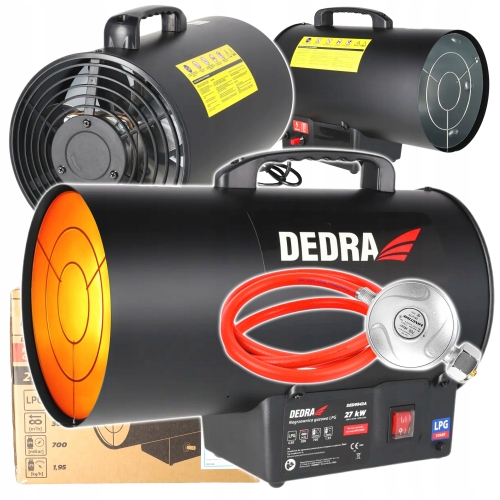 Nagrzewnica gazowa 27 kW na butlę DEDRA reduktor + wąż + termostat duża moc