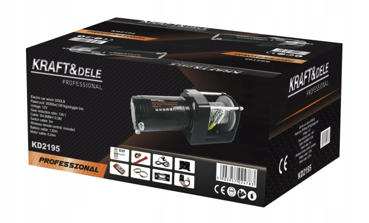ELEKTRYCZNA WCIĄGARKA WYCIĄGARKA SAMOCHODOWA 1500W 1361KG 12V HAK LINA STAL