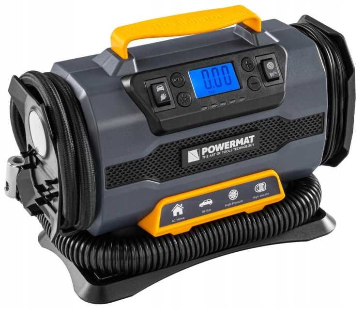 KOMPRESOR SAMOCHODOWY 1200W 12V 230V 10BAR LCD LATARKA + NASADKI PM-KB-150T