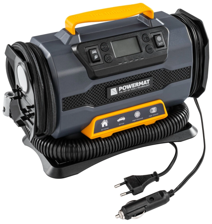 KOMPRESOR SAMOCHODOWY 1200W 12V 230V 10BAR LCD LATARKA + NASADKI PM-KB-150T