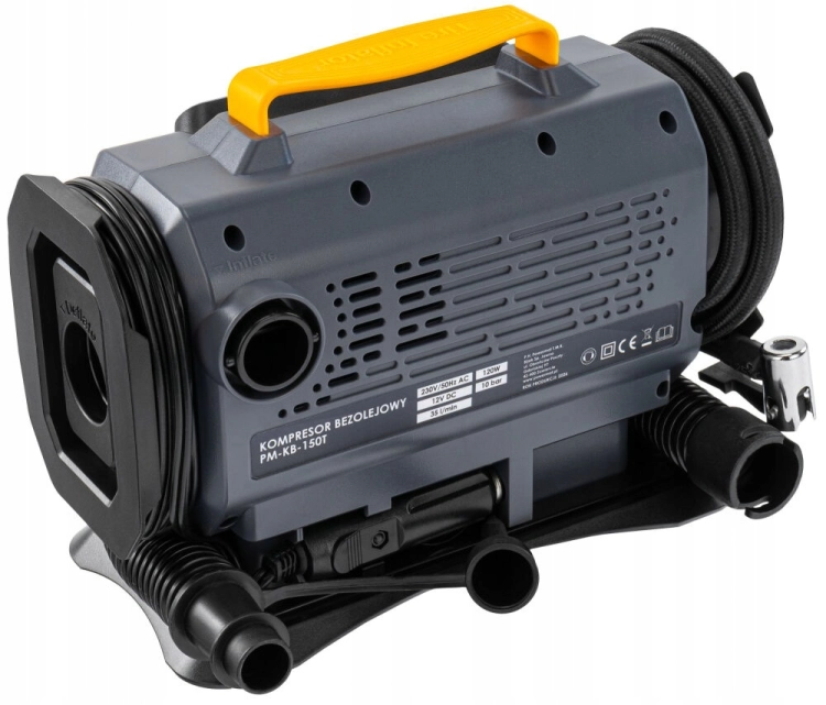 KOMPRESOR SAMOCHODOWY 1200W 12V 230V 10BAR LCD LATARKA + NASADKI PM-KB-150T