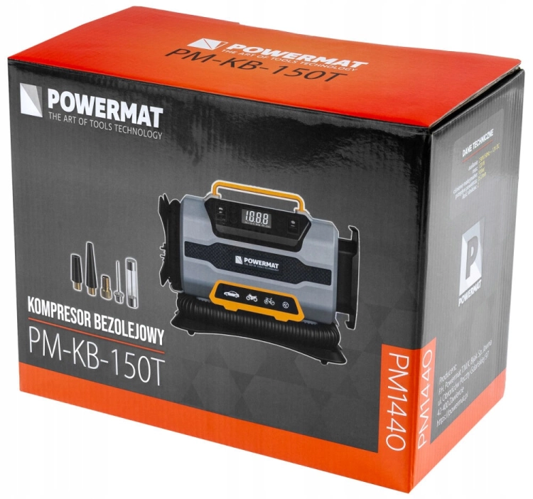 KOMPRESOR SAMOCHODOWY 1200W 12V 230V 10BAR LCD LATARKA + NASADKI PM-KB-150T