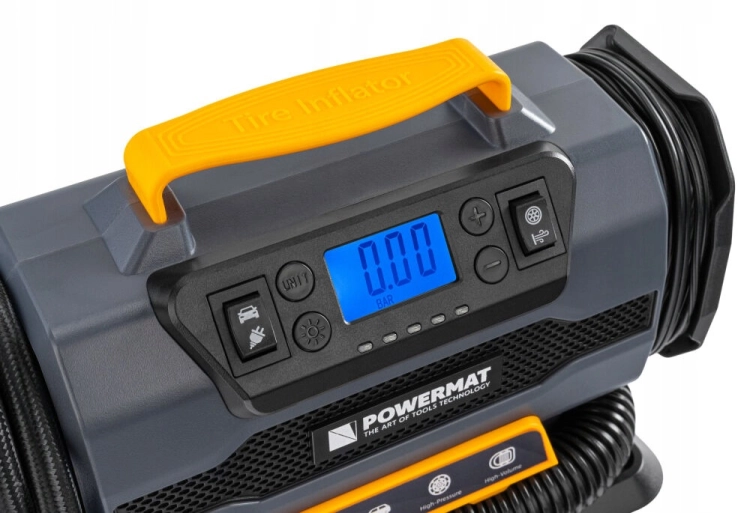 KOMPRESOR SAMOCHODOWY 1200W 12V 230V 10BAR LCD LATARKA + NASADKI PM-KB-150T