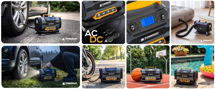 KOMPRESOR SAMOCHODOWY 1200W 12V 230V 10BAR LCD LATARKA + NASADKI PM-KB-150T