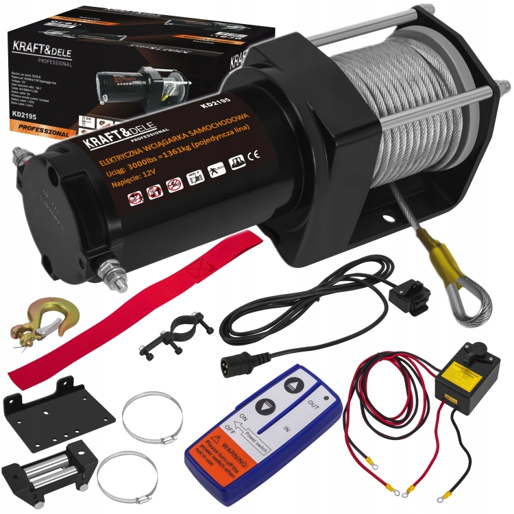 ELEKTRYCZNA WCIĄGARKA WYCIĄGARKA SAMOCHODOWA 1500W 1361KG 12V HAK LINA STAL