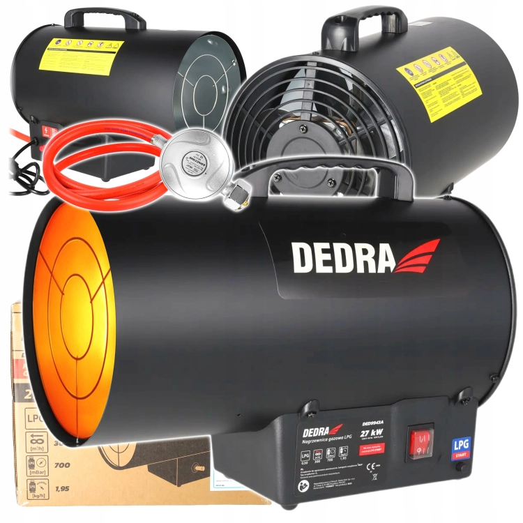 Nagrzewnica gazowa 27 kW na butlę DEDRA reduktor + wąż + termostat duża moc