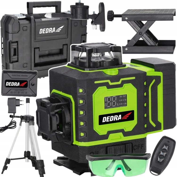 LASER KRZYŻOWY POZIOMICA LASEROWA PŁASZCZYZNOWA 360 4D ZIELONY STATYW DEDRA