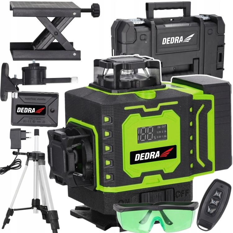 LASER KRZYŻOWY POZIOMICA LASEROWA PŁASZCZYZNOWA 360 4D ZIELONY STATYW DEDRA
