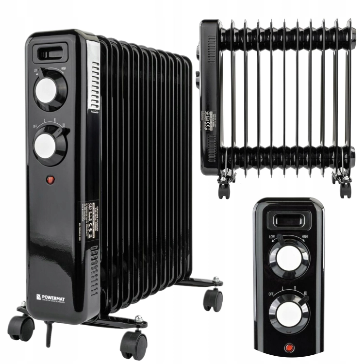 GRZEJNIK OLEJOWY ELEKTRYCZNY 2500W 11 ŻEBER KALORYFER MOCNY TERMOSTAT KÓŁKA