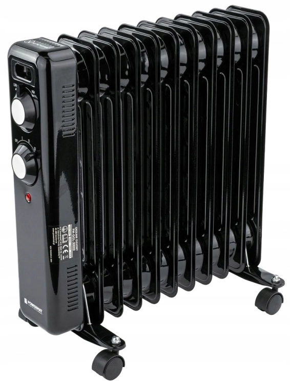 GRZEJNIK OLEJOWY ELEKTRYCZNY 2500W 11 ŻEBER KALORYFER MOCNY TERMOSTAT KÓŁKA