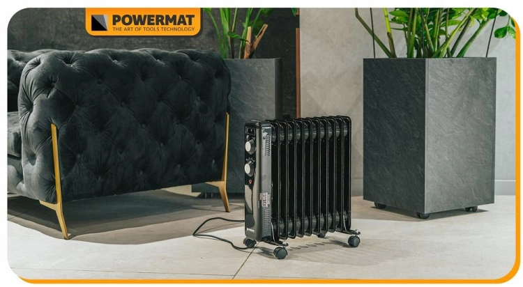 GRZEJNIK OLEJOWY ELEKTRYCZNY 2500W 11 ŻEBER KALORYFER MOCNY TERMOSTAT KÓŁKA