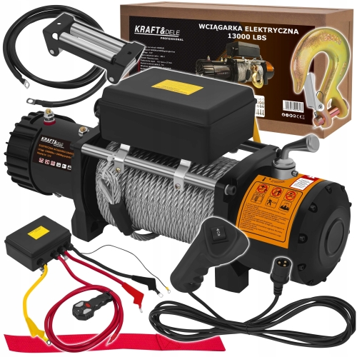 ELEKTRYCZNA WCIĄGARKA WYCIĄGARKA SAMOCHODOWA 5000W 5900KG 12V HAK LINA STAL