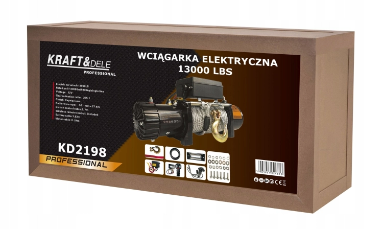 ELEKTRYCZNA WCIĄGARKA WYCIĄGARKA SAMOCHODOWA 5000W 5900KG 12V HAK LINA STAL