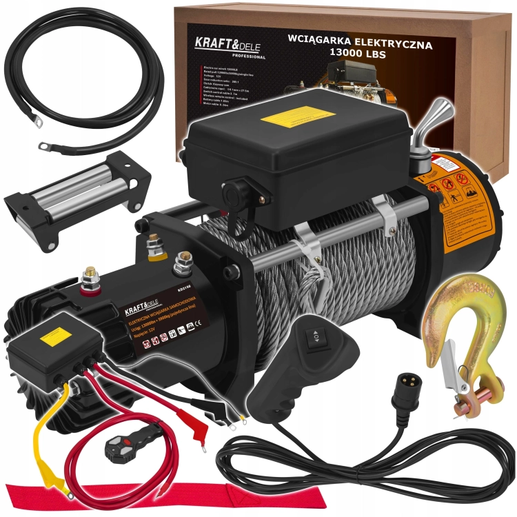 ELEKTRYCZNA WCIĄGARKA WYCIĄGARKA SAMOCHODOWA 5000W 5900KG 12V HAK LINA STAL