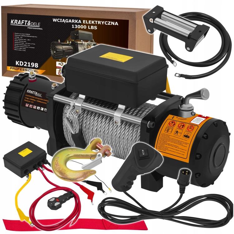 ELEKTRYCZNA WCIĄGARKA WYCIĄGARKA SAMOCHODOWA 5000W 5900KG 12V HAK LINA STAL