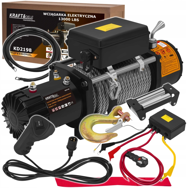 ELEKTRYCZNA WCIĄGARKA WYCIĄGARKA SAMOCHODOWA 5000W 5900KG 12V HAK LINA STAL