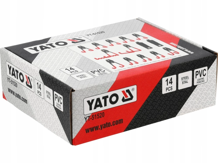 YATO ZESTAW HAKÓW GARAŻOWYCH 14 SZTUK Z POWŁKOKĄ OCHRONNĄ PVC YT-51520