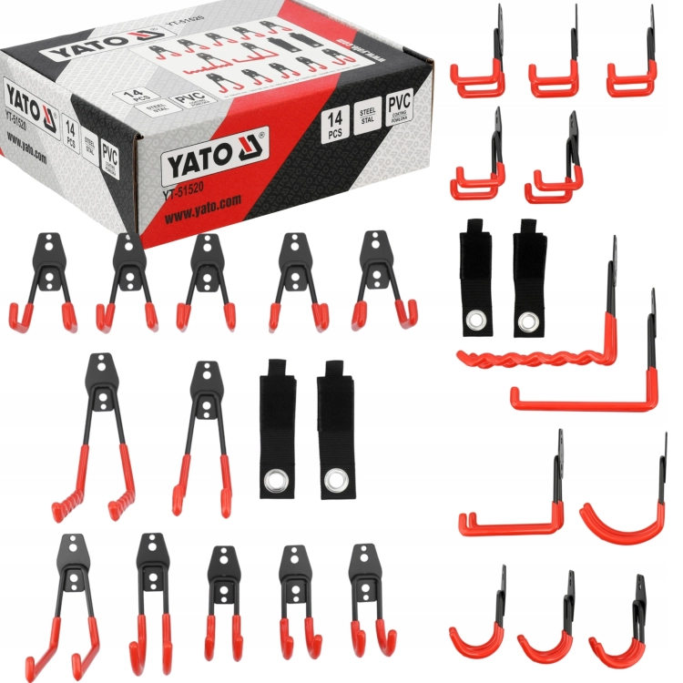 YATO ZESTAW HAKÓW GARAŻOWYCH 14 SZTUK Z POWŁKOKĄ OCHRONNĄ PVC YT-51520
