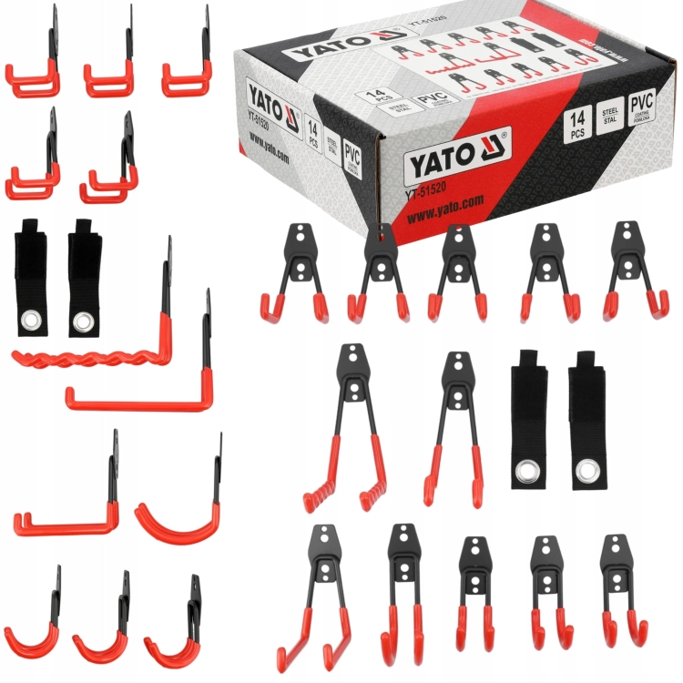 YATO ZESTAW HAKÓW GARAŻOWYCH 14 SZTUK Z POWŁKOKĄ OCHRONNĄ PVC YT-51520