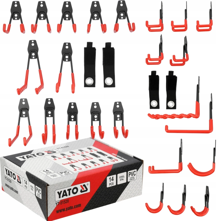 YATO ZESTAW HAKÓW GARAŻOWYCH 14 SZTUK Z POWŁKOKĄ OCHRONNĄ PVC YT-51520