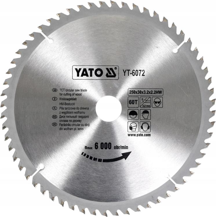 YATO TARCZA PIŁA TARCZOWA WIDIOWA DO CIĘCIA DREWNA 250MM X 30MM 60T YT-6072