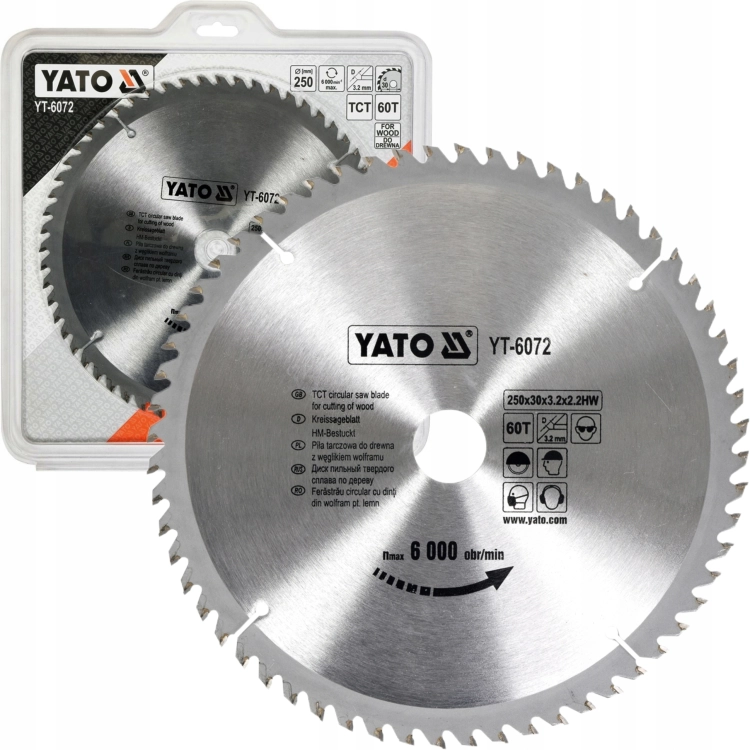 YATO TARCZA PIŁA TARCZOWA WIDIOWA DO CIĘCIA DREWNA 250MM X 30MM 60T YT-6072