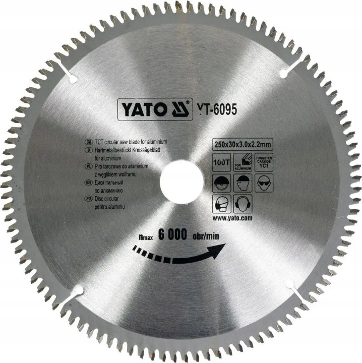 YATO TARCZA WIDIOWA TNĄCA PIŁA TARCZOWA DO ALUMINIUM 250x30x100 YT-6095