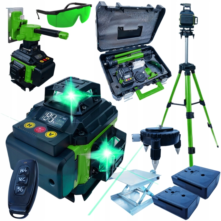 POZIOMICA LASEROWA LASER KRZYŻOWY ZIELONY SAMOPOZIOMUJĄCA LCD 360 2 BATERIE