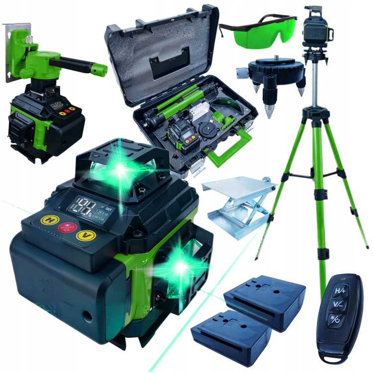 POZIOMICA LASEROWA LASER KRZYŻOWY ZIELONY SAMOPOZIOMUJĄCA LCD 360 2 BATERIE
