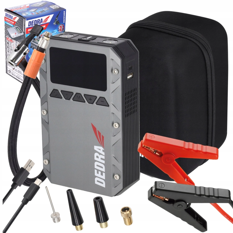 URZĄDZENIE ROZRUCHOWE BOOSTER 12V KOMPRESOR SAMOCHODOWY POWERBANK 12000MAH
