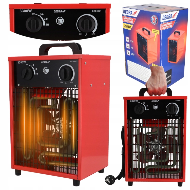 NAGRZEWNICA ELEKTRYCZNA 3,3KW FARELKA TERMOSTAT REGULACJA TEMPERATURY 230V
