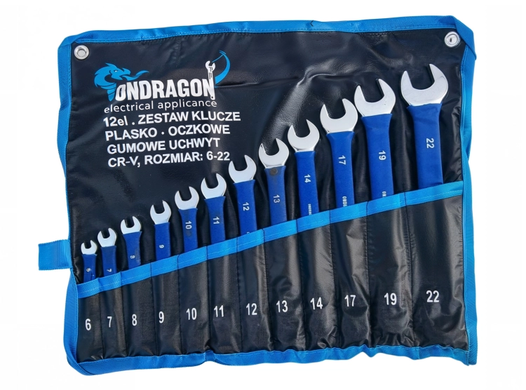KLUCZE PŁASKO-OCZKOWE PŁASKIE ZESTAW KLUCZY Z GUMĄ ETUI 6-22MM 12EL OD9060
