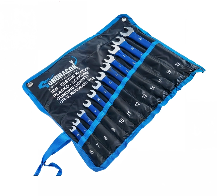 KLUCZE PŁASKO-OCZKOWE PŁASKIE ZESTAW KLUCZY Z GUMĄ ETUI 6-22MM 12EL OD9060
