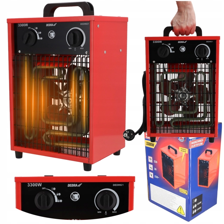 NAGRZEWNICA ELEKTRYCZNA 3,3KW FARELKA TERMOSTAT REGULACJA TEMPERATURY 230V
