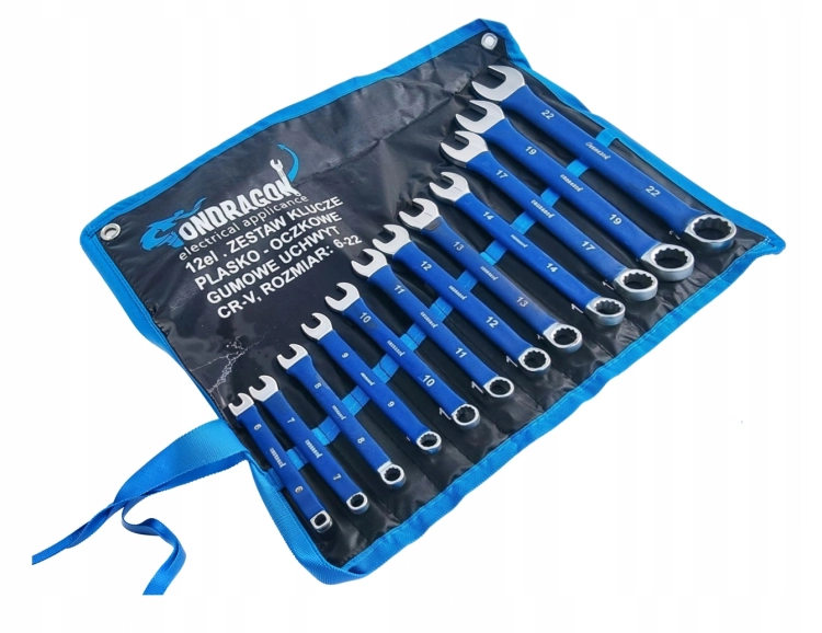 KLUCZE PŁASKO-OCZKOWE PŁASKIE ZESTAW KLUCZY Z GUMĄ ETUI 6-22MM 12EL OD9060