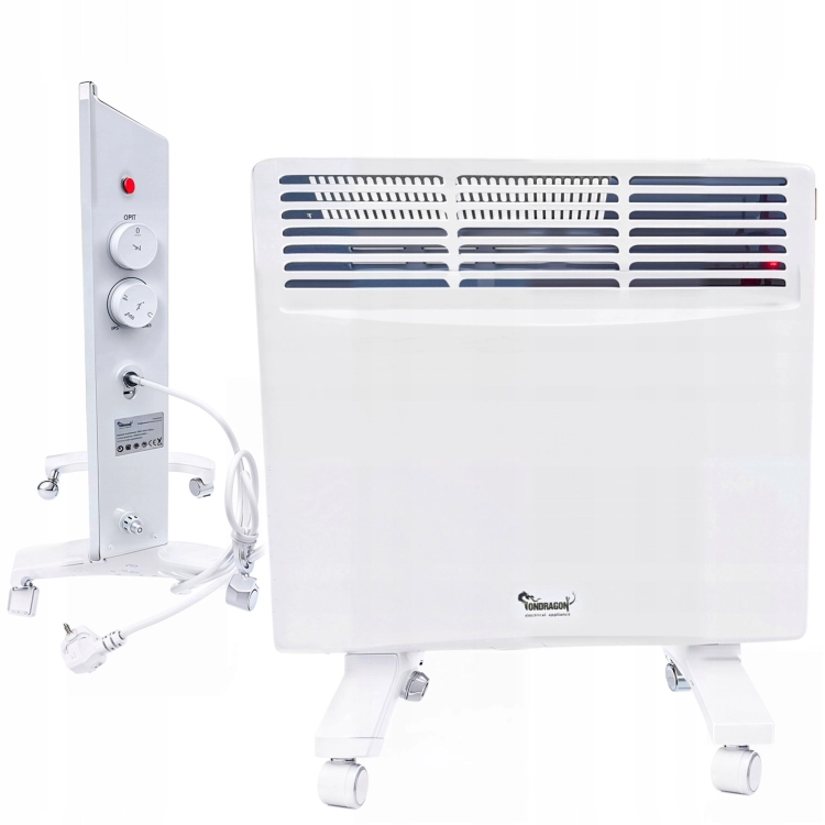 GRZEJNIK ELEKTRYCZNY ALUMINIOWY KONWEKTOROWY MOCNY 1750W ŚCIENNY +KÓŁKA 2W1