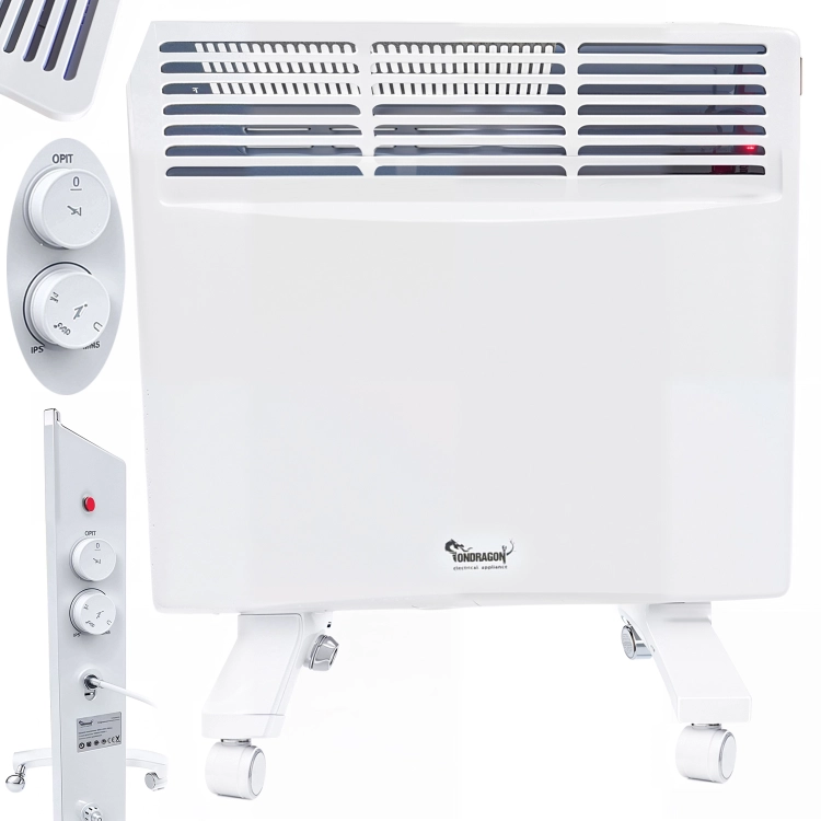 GRZEJNIK ELEKTRYCZNY ALUMINIOWY KONWEKTOROWY MOCNY 1750W ŚCIENNY +KÓŁKA 2W1