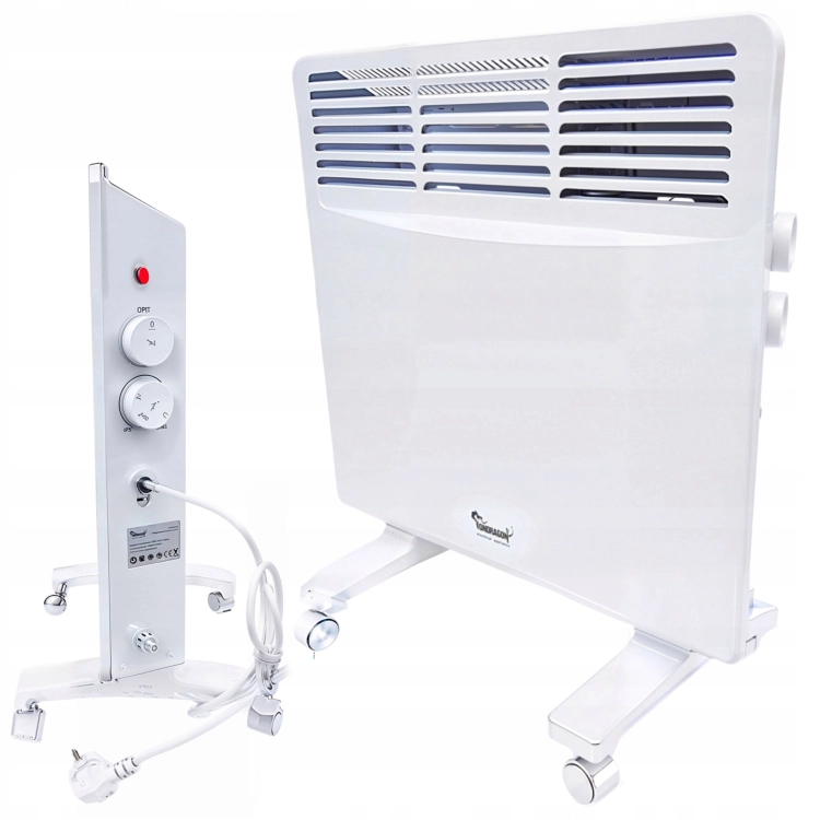 GRZEJNIK ELEKTRYCZNY ALUMINIOWY KONWEKTOROWY MOCNY 1750W ŚCIENNY +KÓŁKA 2W1