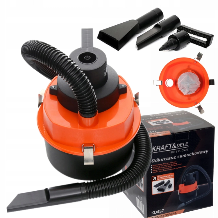 KRAFT&amp;DELE ODKURZACZ SAMOCHODOWY POMPKA DO MATERACY 12V 155W +NASADKI KD487