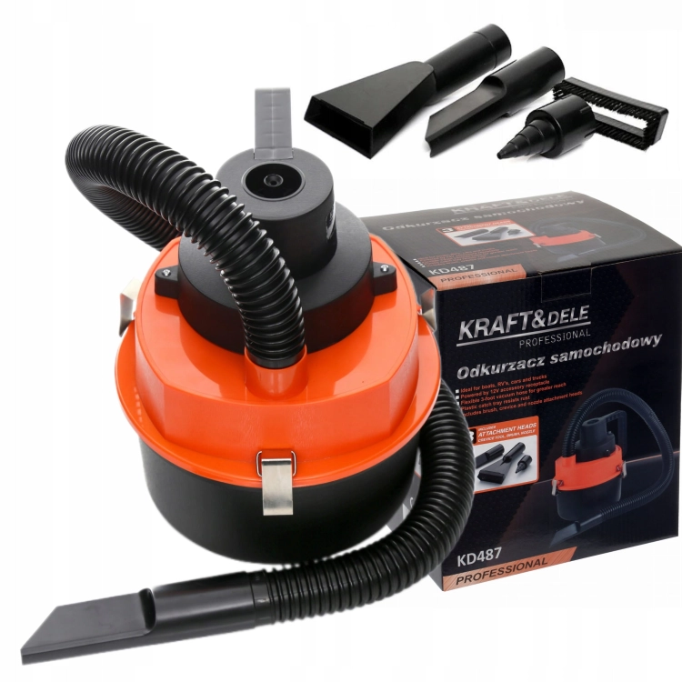 KRAFT&amp;DELE ODKURZACZ SAMOCHODOWY POMPKA DO MATERACY 12V 155W +NASADKI KD487