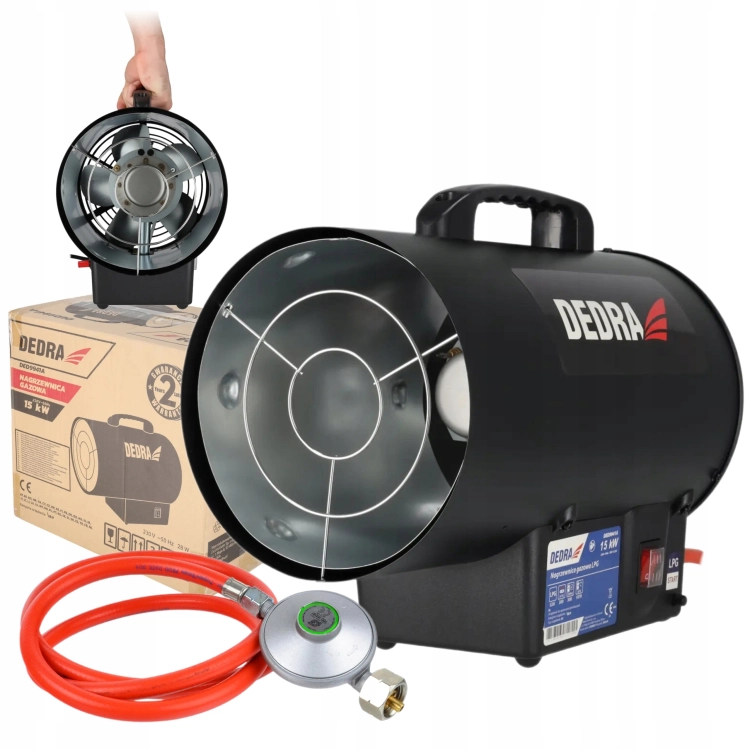 DEDRA NAGRZEWNICA GAZOWA 17kW DMUCHAWA WĄŻ REDUKTOR 230V + REDUKTOR Uchwyt