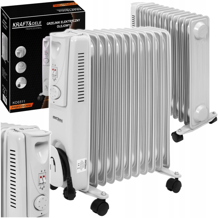 GRZEJNIK ELEKTRYCZNY OLEJOWY KALORYFER Z TERMOSTATEM 1000/1500/2500W KD6511