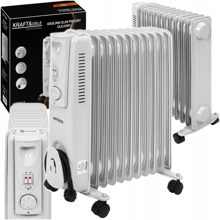 GRZEJNIK ELEKTRYCZNY OLEJOWY KALORYFER Z TERMOSTATEM 1000/1500/2500W KD6511
