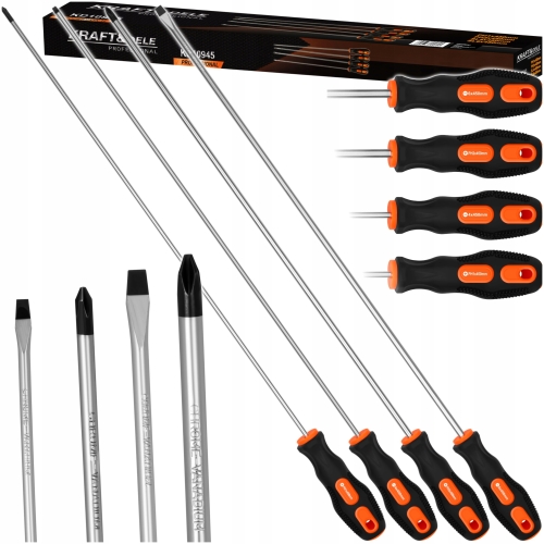 ZESTAW 4EL. ŚRUBOKRĘTÓW DŁUGICH 450 MM SL4 SL6 PH1 PH2 KRAFT&amp;DELE KD10945