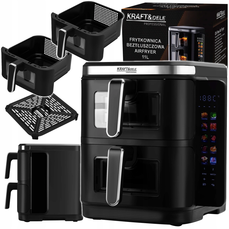 FRYTKOWNICA BEZTŁUSZCZOWA AIRFRYER 11L 2 KOMORY 80-200C 10 PROGRAMÓW KD4335