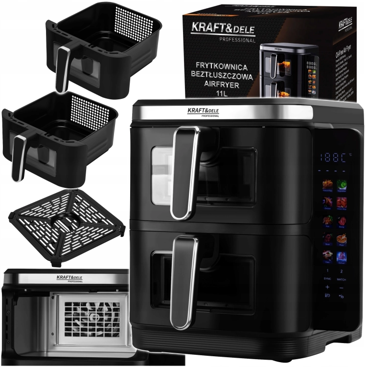 FRYTKOWNICA BEZTŁUSZCZOWA AIRFRYER 11L 2 KOMORY 80-200C 10 PROGRAMÓW KD4335