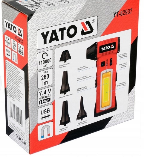 MINI TURBO DMUCHAWA POMPKA AKUMULATOROWA YATO 4 DYSZE USB-C LATARKA 280lm