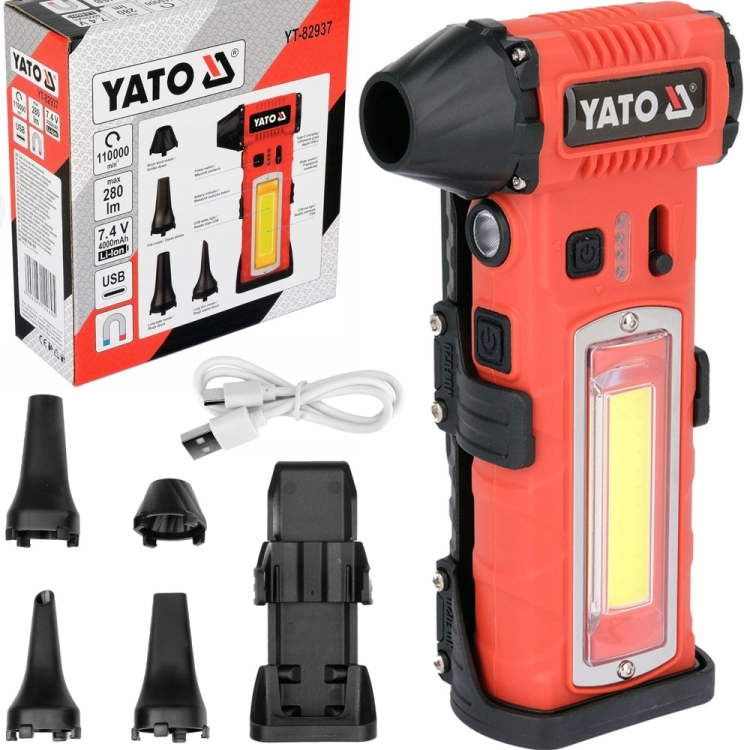 MINI TURBO DMUCHAWA POMPKA AKUMULATOROWA YATO 4 DYSZE USB-C LATARKA 280lm