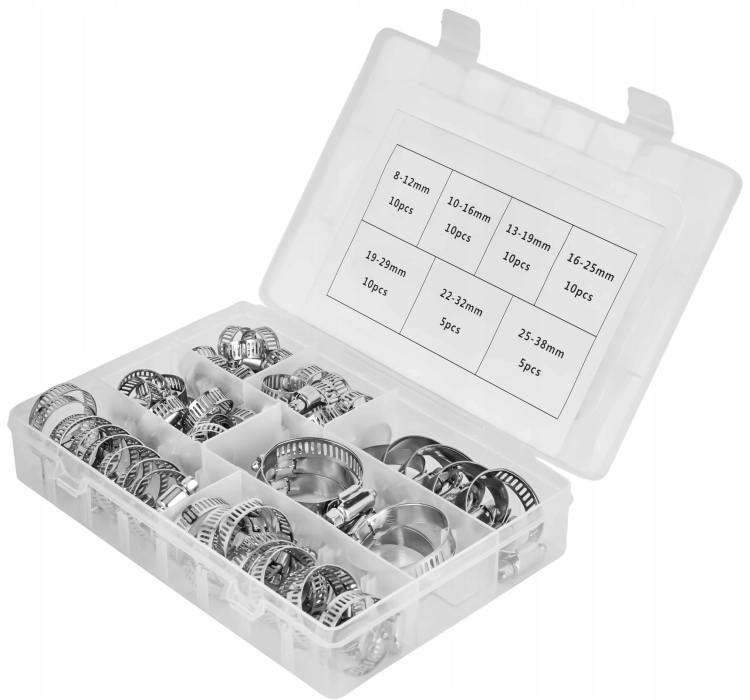 ZESTAW OPASEK ZACISKOWYCH ŚLIMAKOWYCH 60EL. 8-38mm ORGANIZER KRAFT KD10865