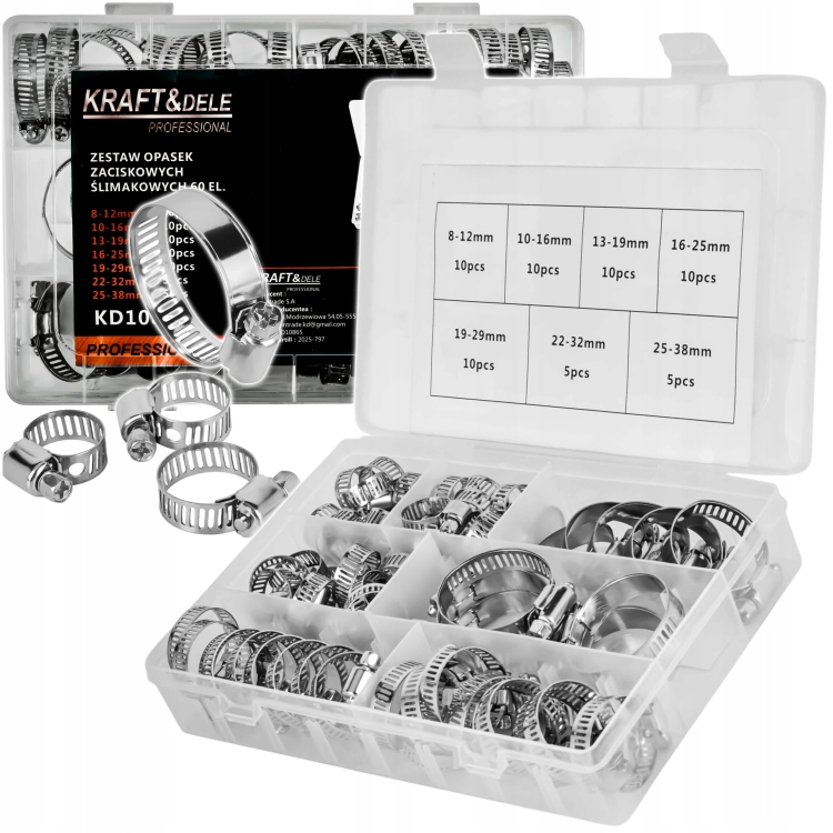 ZESTAW OPASEK ZACISKOWYCH ŚLIMAKOWYCH 60EL. 8-38mm ORGANIZER KRAFT KD10865